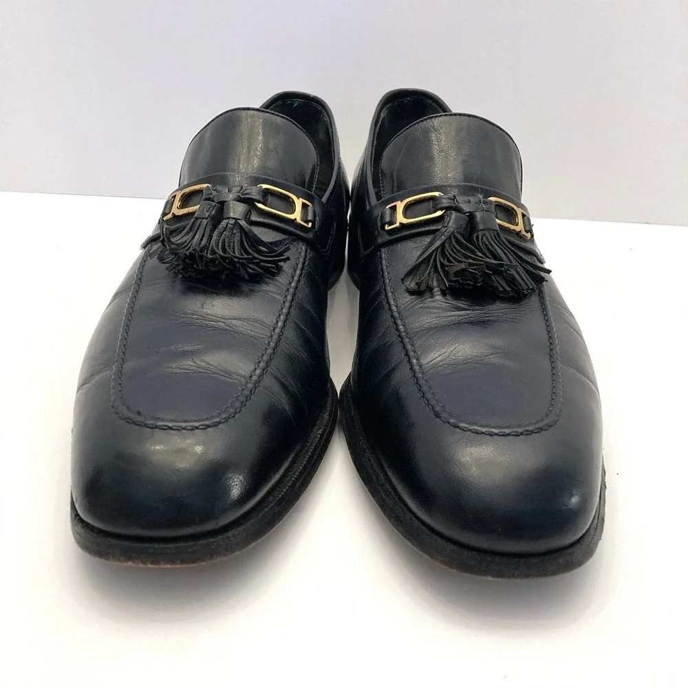 Vtg Florsheim Imperial Tassel Loafers Mens 12 B 92162 Black‎ Leather 80s
